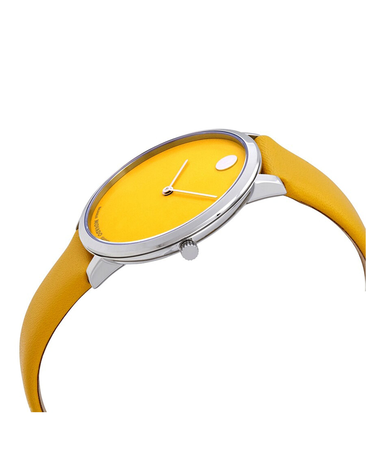Movado Museum Bauhaus 70th Anniversary 0607143 yellow dial watch – angled view