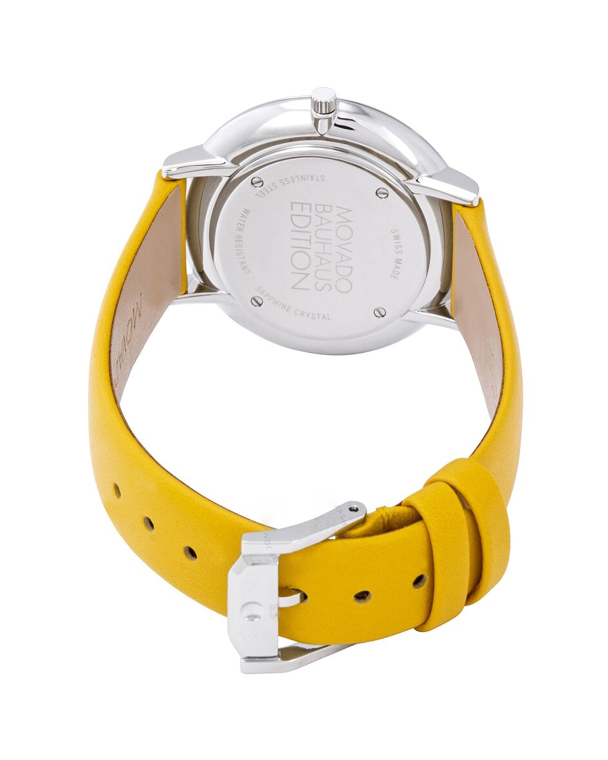 Movado Museum Bauhaus 70th Anniversary 0607143 yellow dial watch – case back view