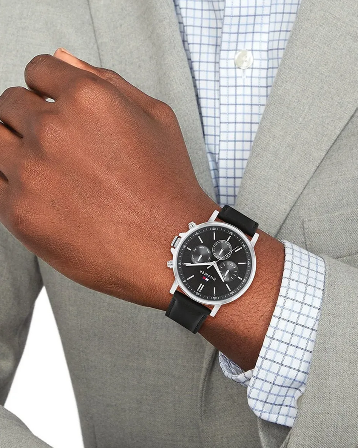 Tommy Hilfiger Tyson 1710586 men's watch, dark grey dial, black leather strap - detail view