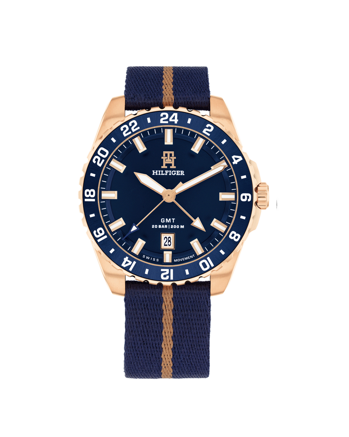Tommy Hilfiger TH85 GMT 1792130 rose-gold watch blue fabric strap
