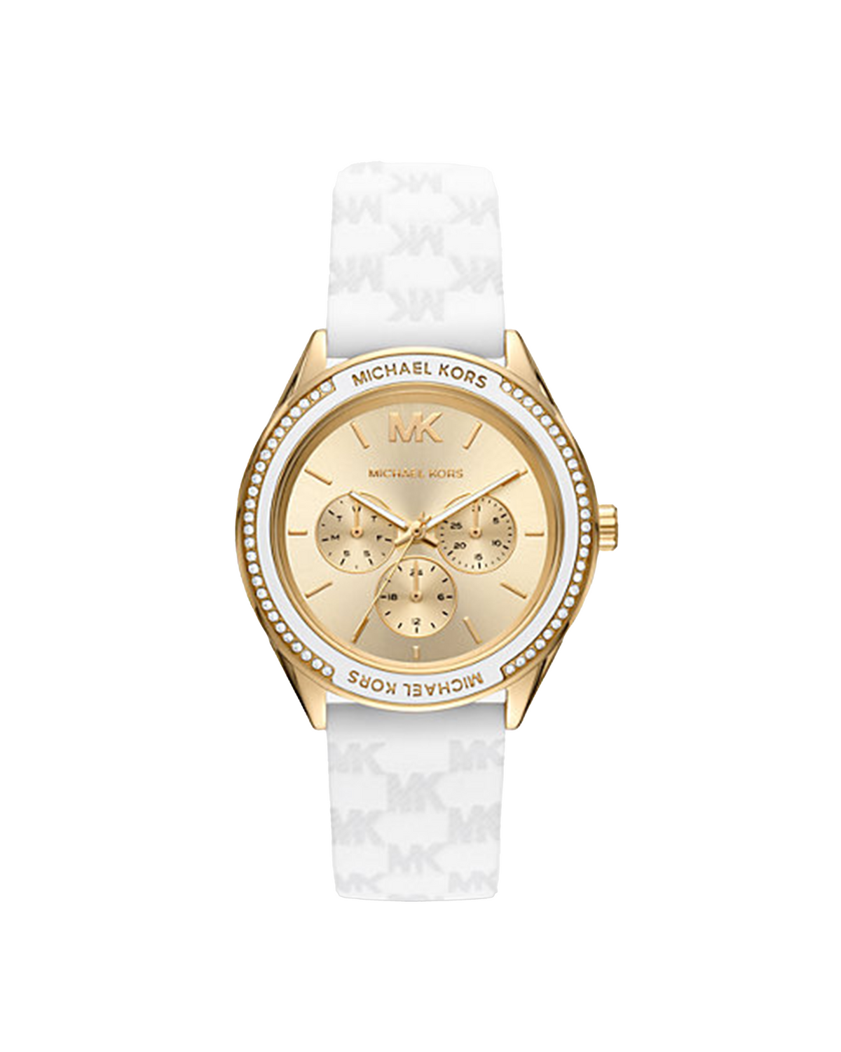 Michael Kors MK7267 Jessa watch, gold-tone case and white dial front view