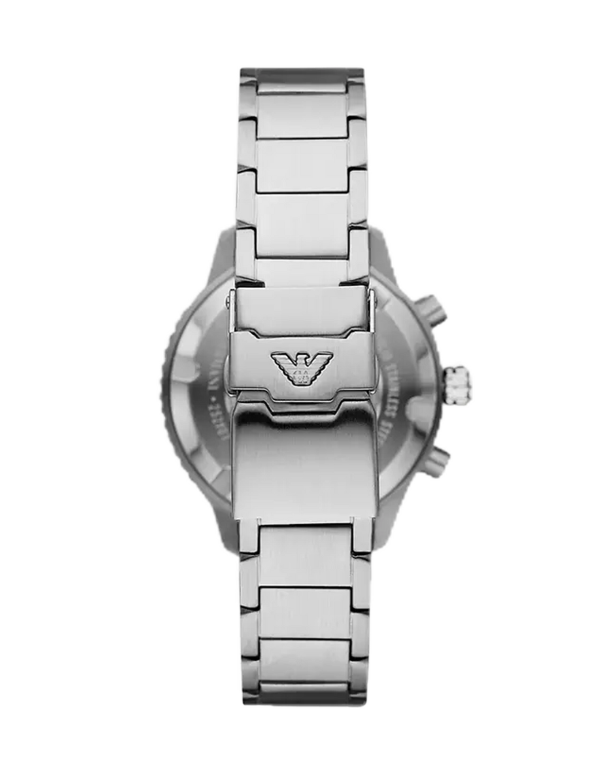 Close-up of the black sunray dial on the Emporio Armani AR11360 watch