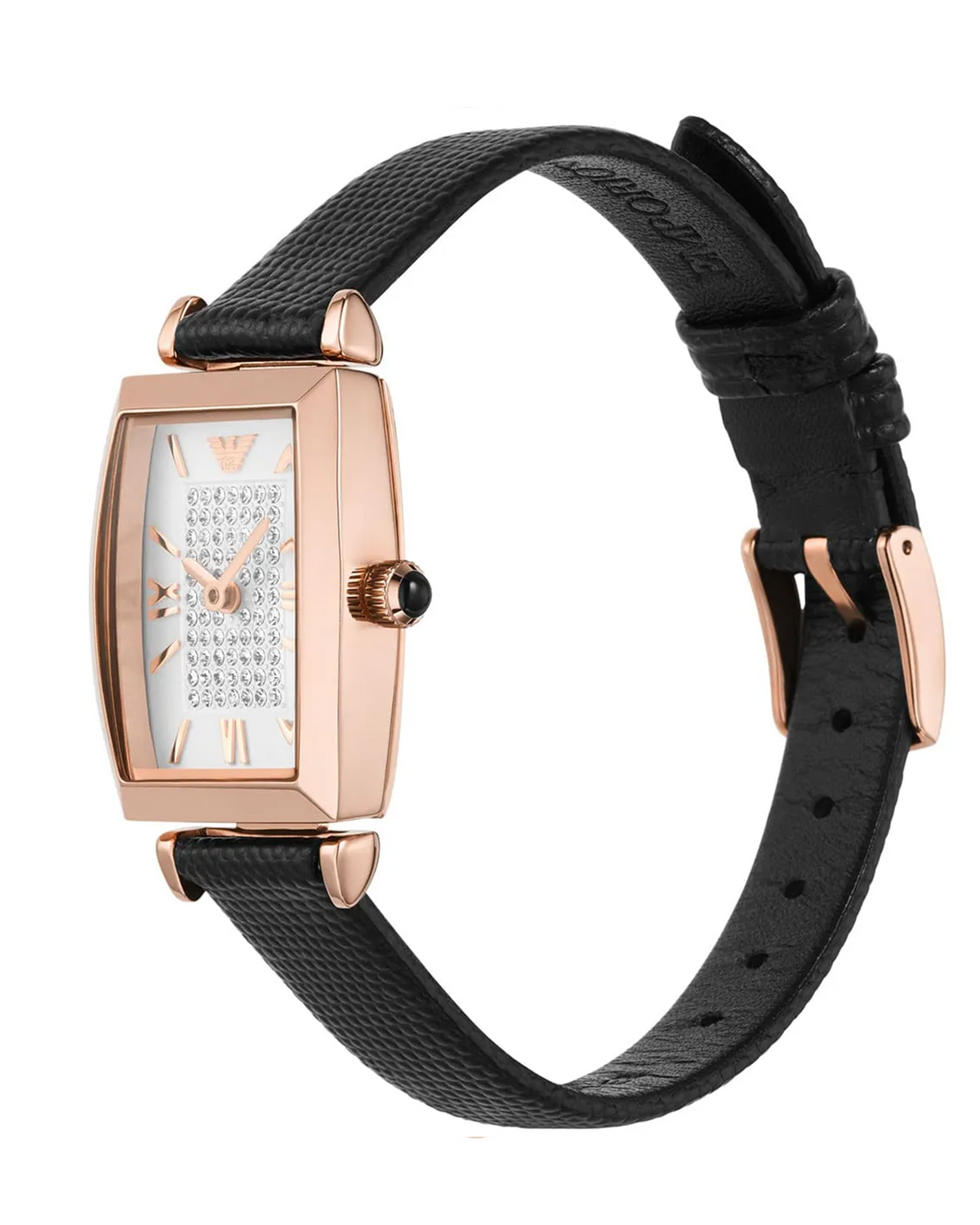 Close-up of the white sunray dial on the Emporio Armani AR11408 watch