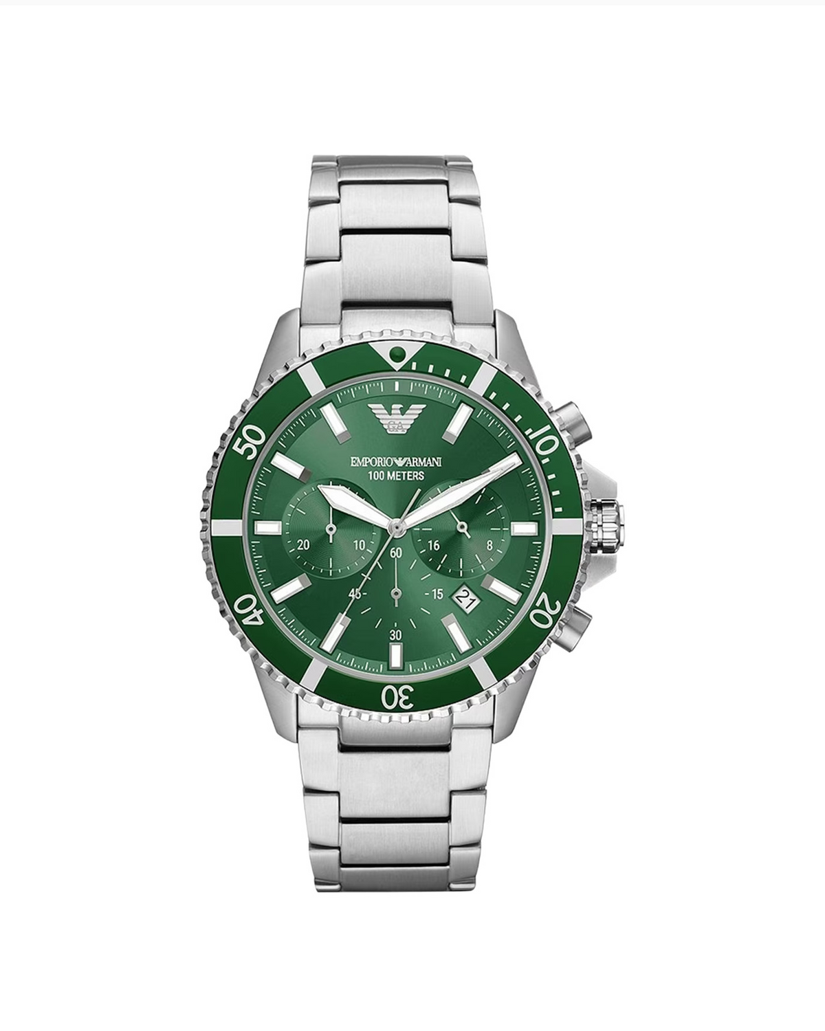 Emporio Armani AR11500 chronograph watch with stainless steel bracelet and green dial