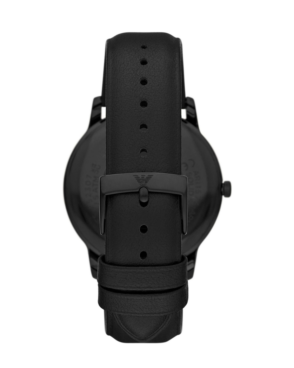 Close-up of the black dial on the Emporio Armani AR11573 watch