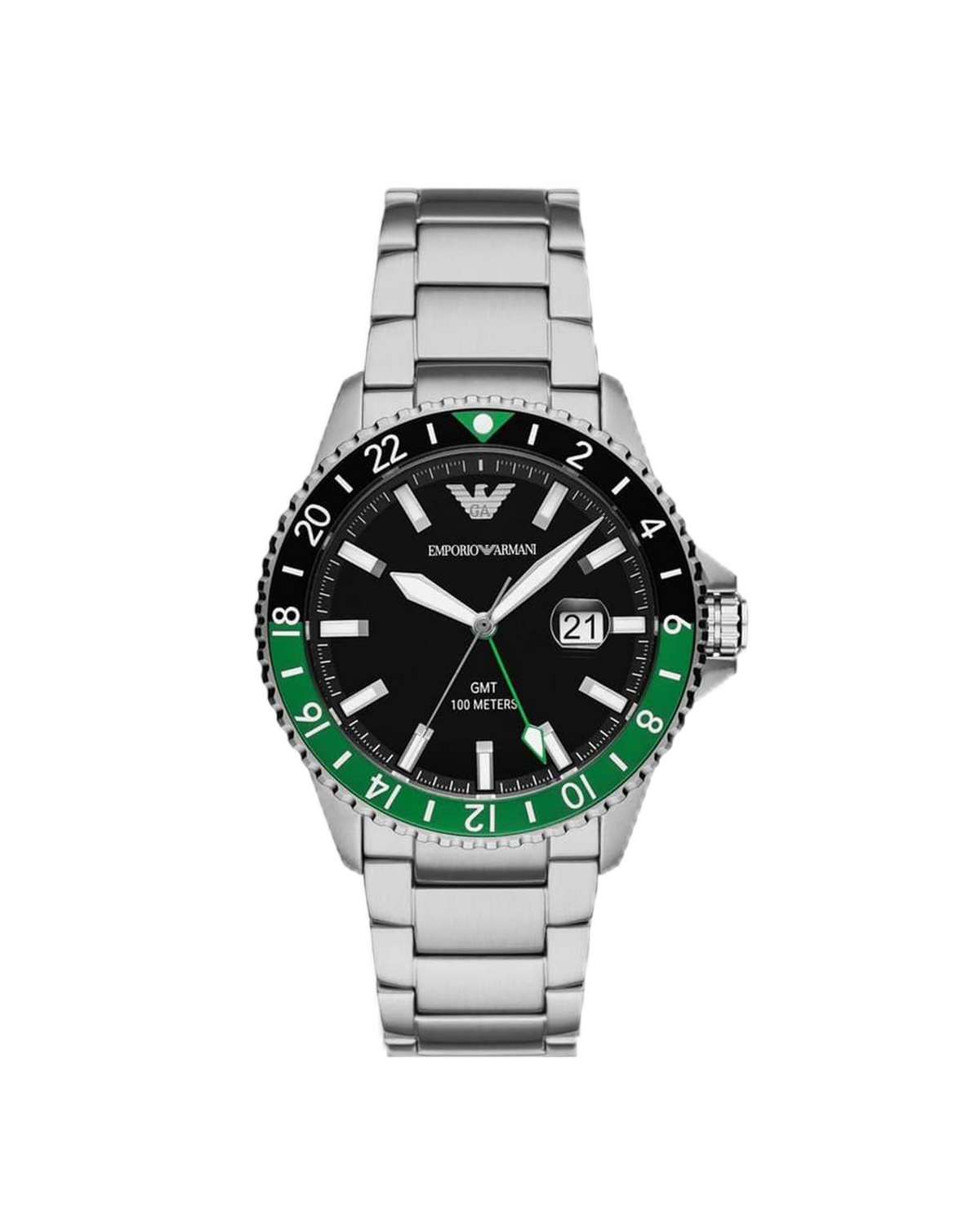 Emporio Armani Diver GMT AR11589 watch with silver stainless steel bracelet