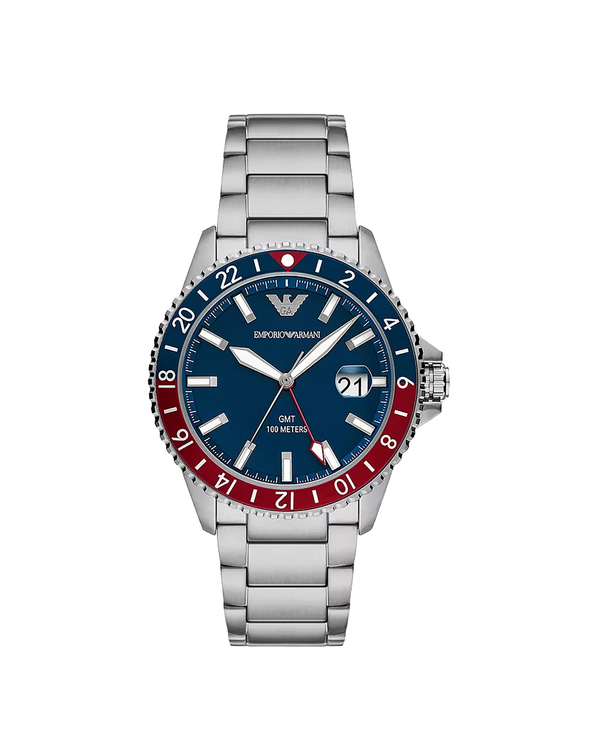 Emporio Armani Diver GMT AR11590 watch with silver stainless steel bracelet