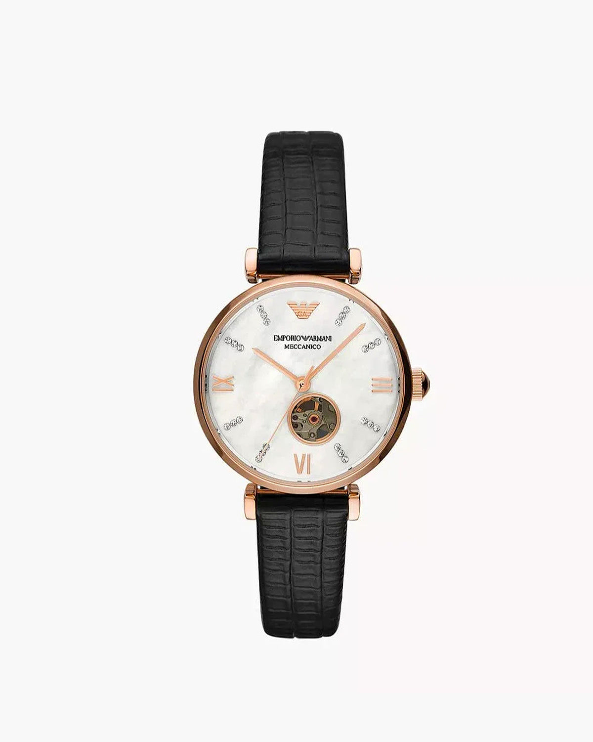 Emporio Armani AR60047 automatic watch with black leather strap