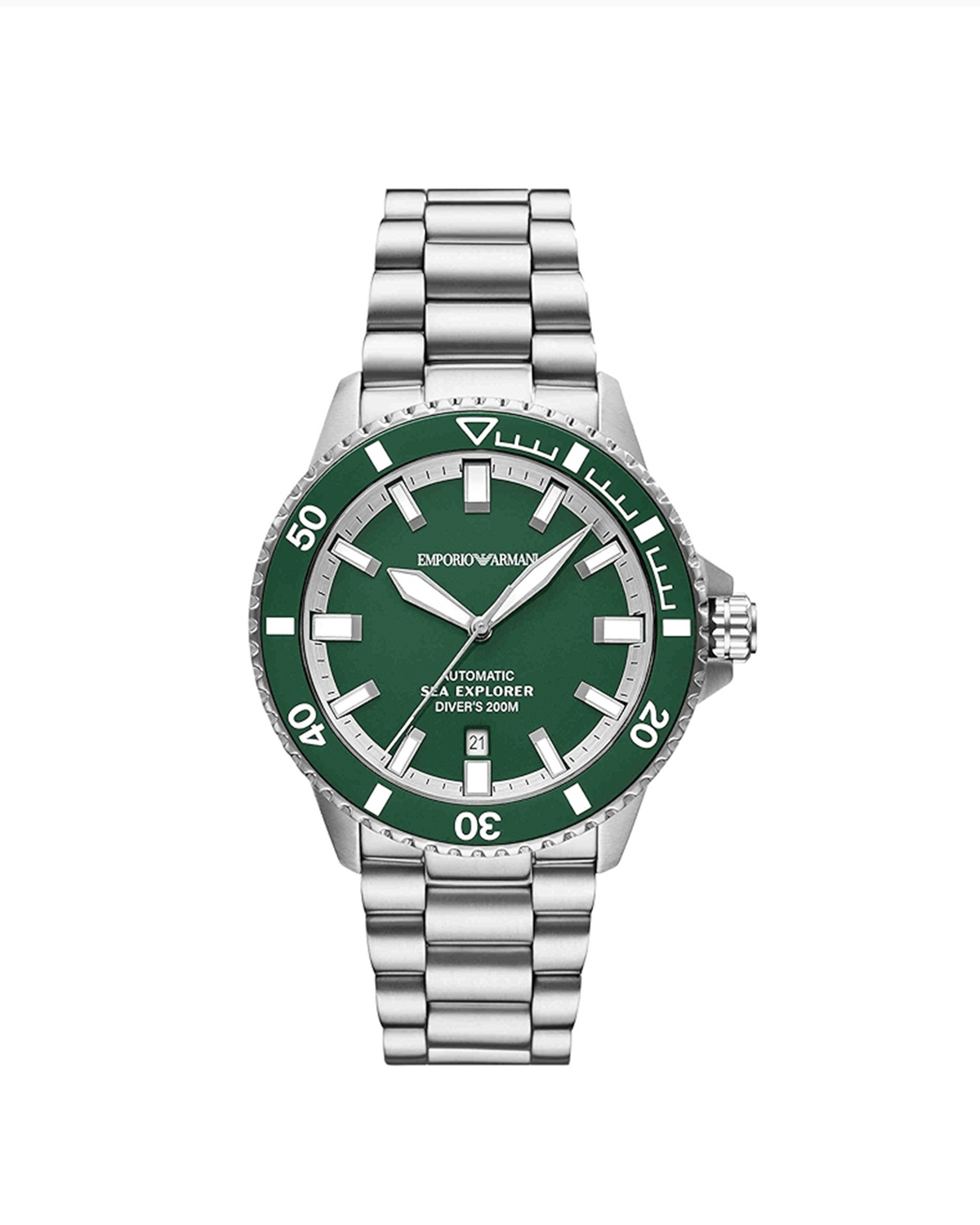 Emporio Armani Sea Explorer AR60088 automatic dive watch, green dial front view