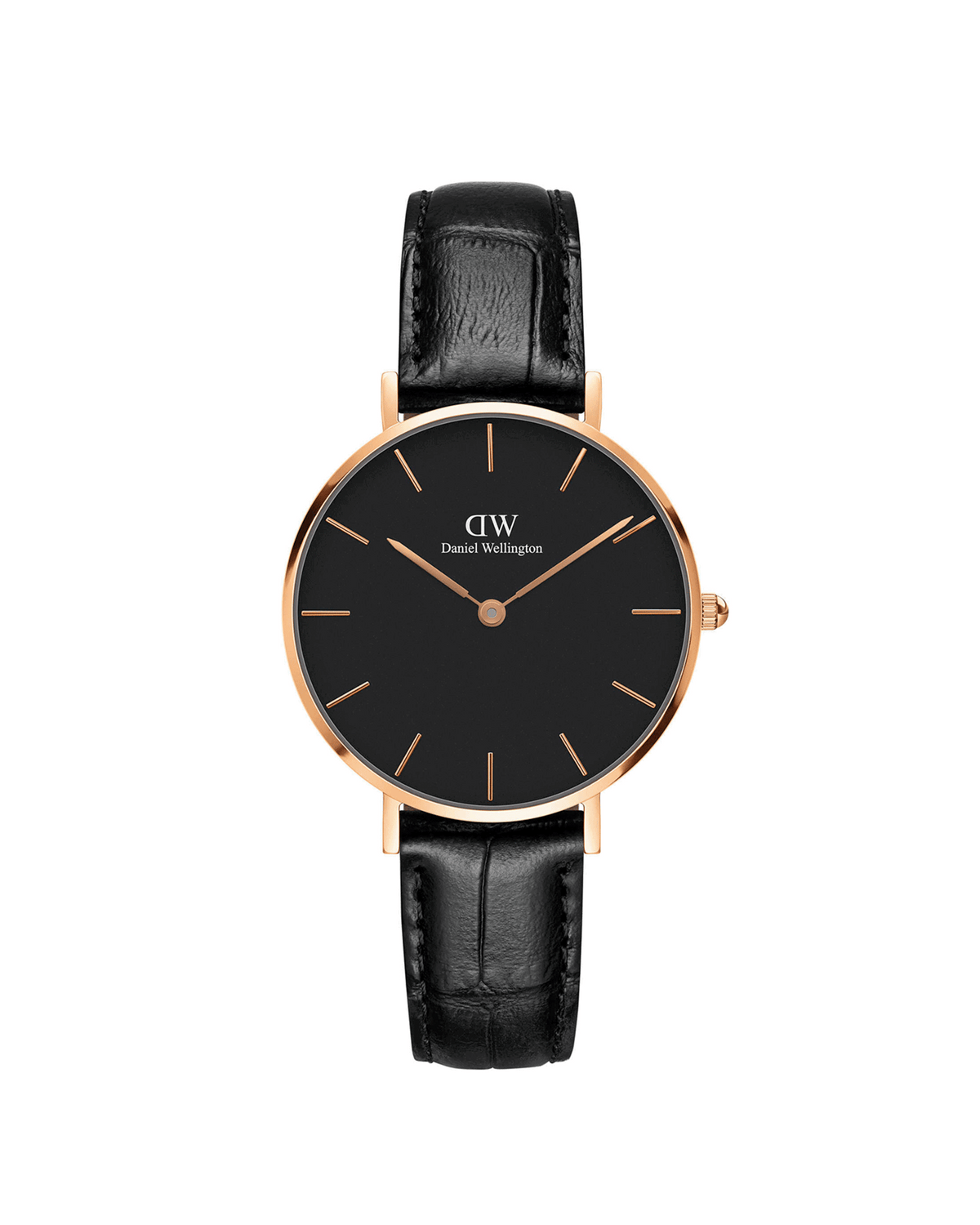 Daniel Wellington Classic Petite Reading DW00100167 watch, front view of black dial