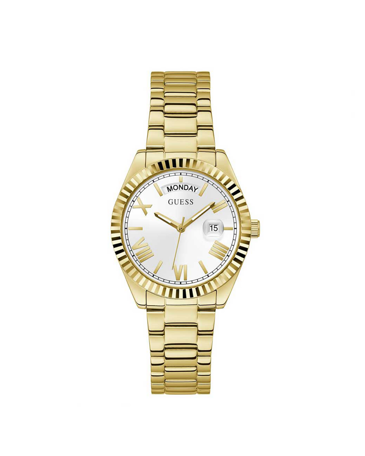 GUESS GW0308L2 gold-tone coin edge ladies watch - front view