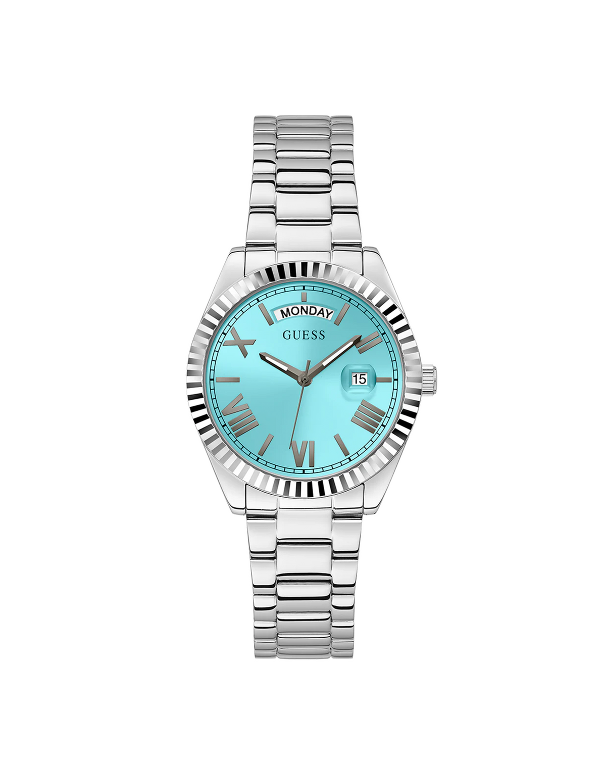 GUESS Luna GW0308L4 silver-tone aqua dial watch - front view