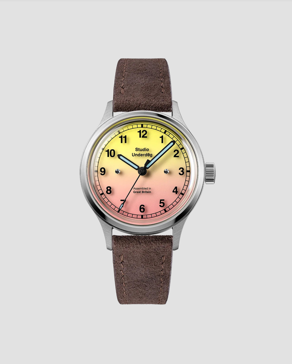 Studio Underd0g 02SERIES Pink Lem0nade Gen2 watch - front view with pastel pink dial