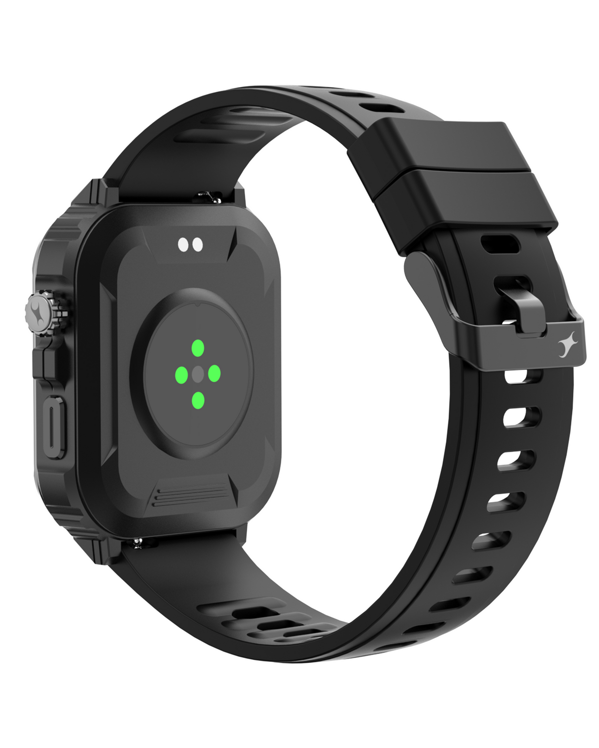 East Apex S06 black smartwatch – side view showing stainless steel case