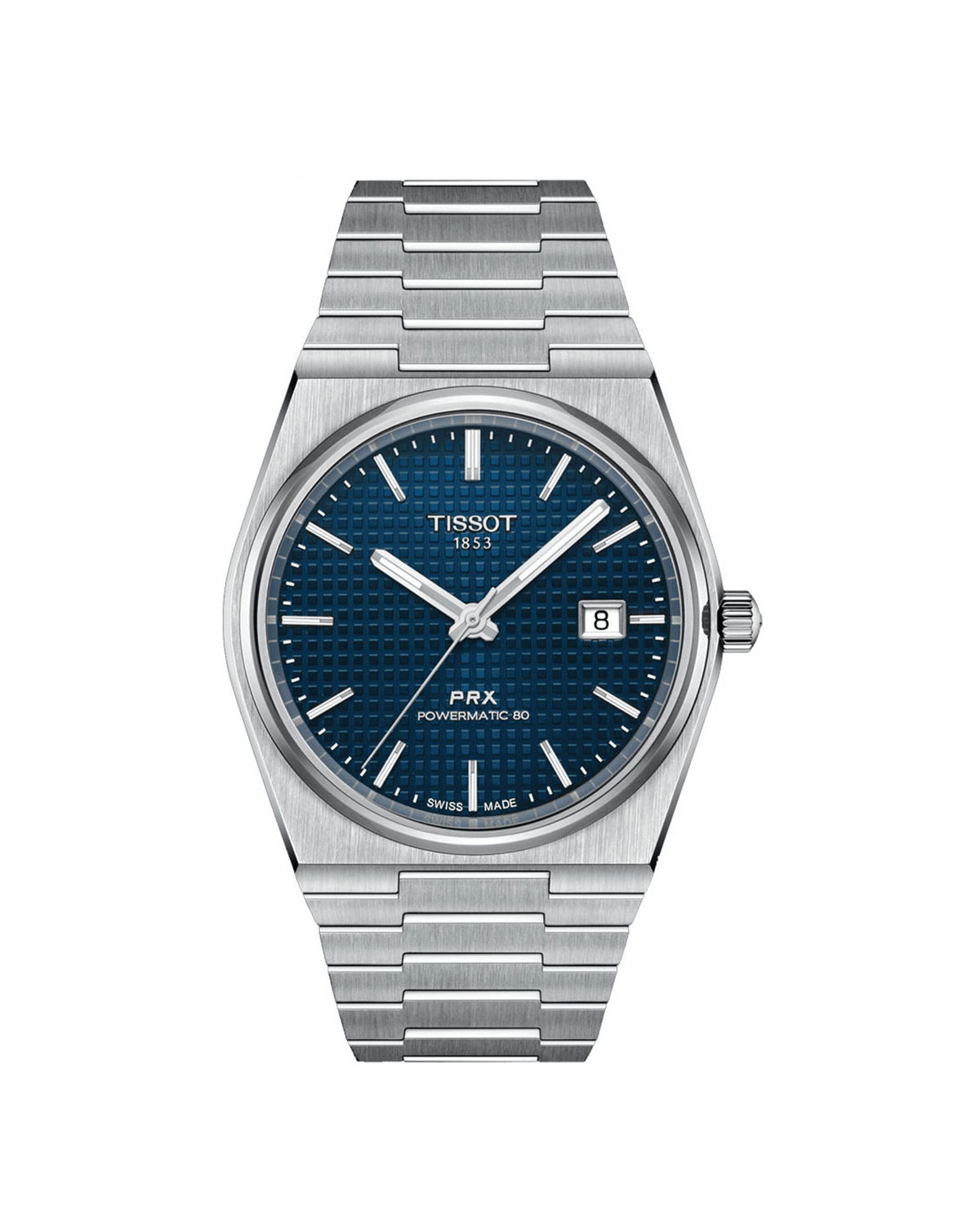Tissot PRX Powermatic 80 T137.407.11.041.00 watch, front view of blue dial
