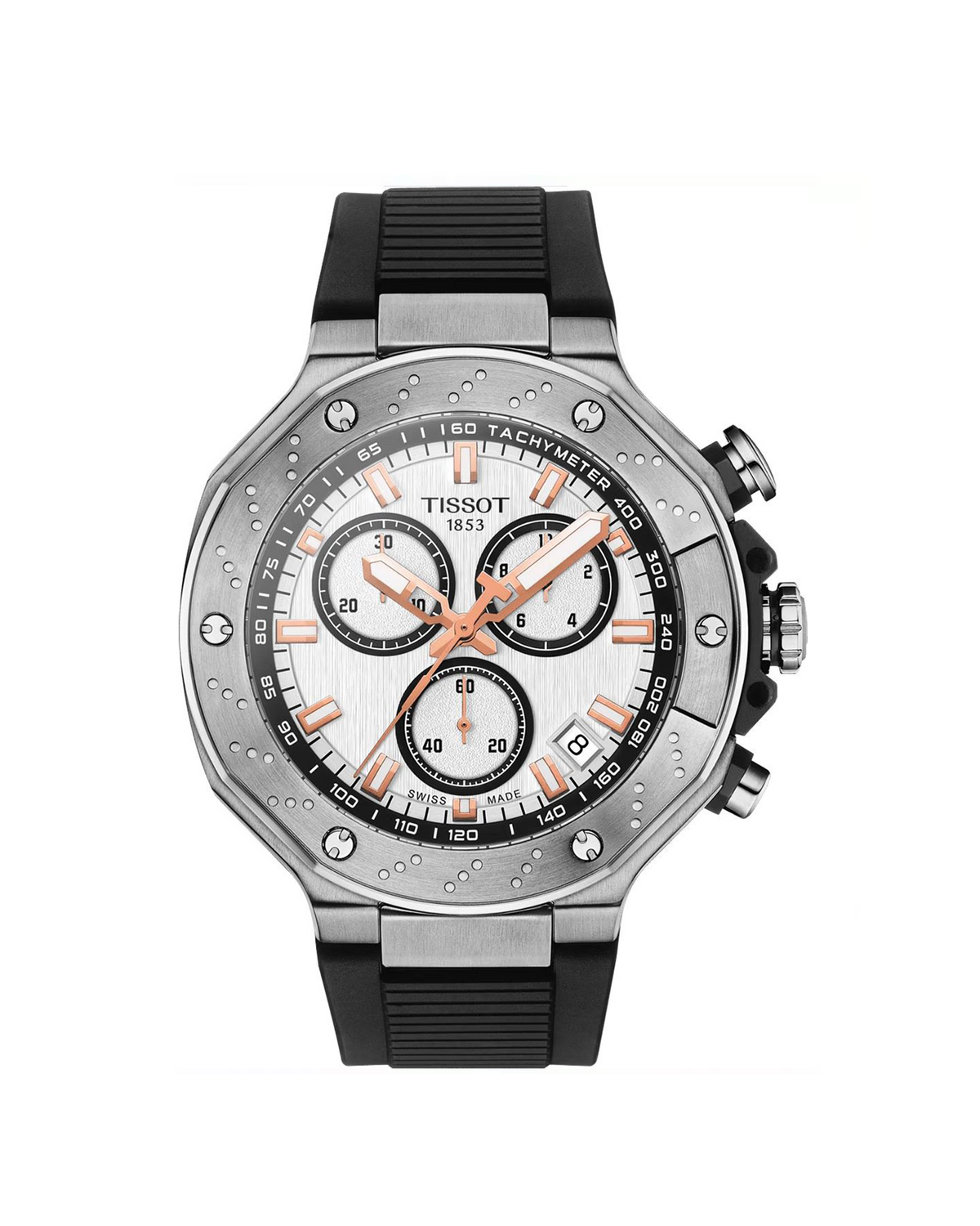Tissot T-Race Chronograph T141.417.17.011.00 watch, front view of white dial
