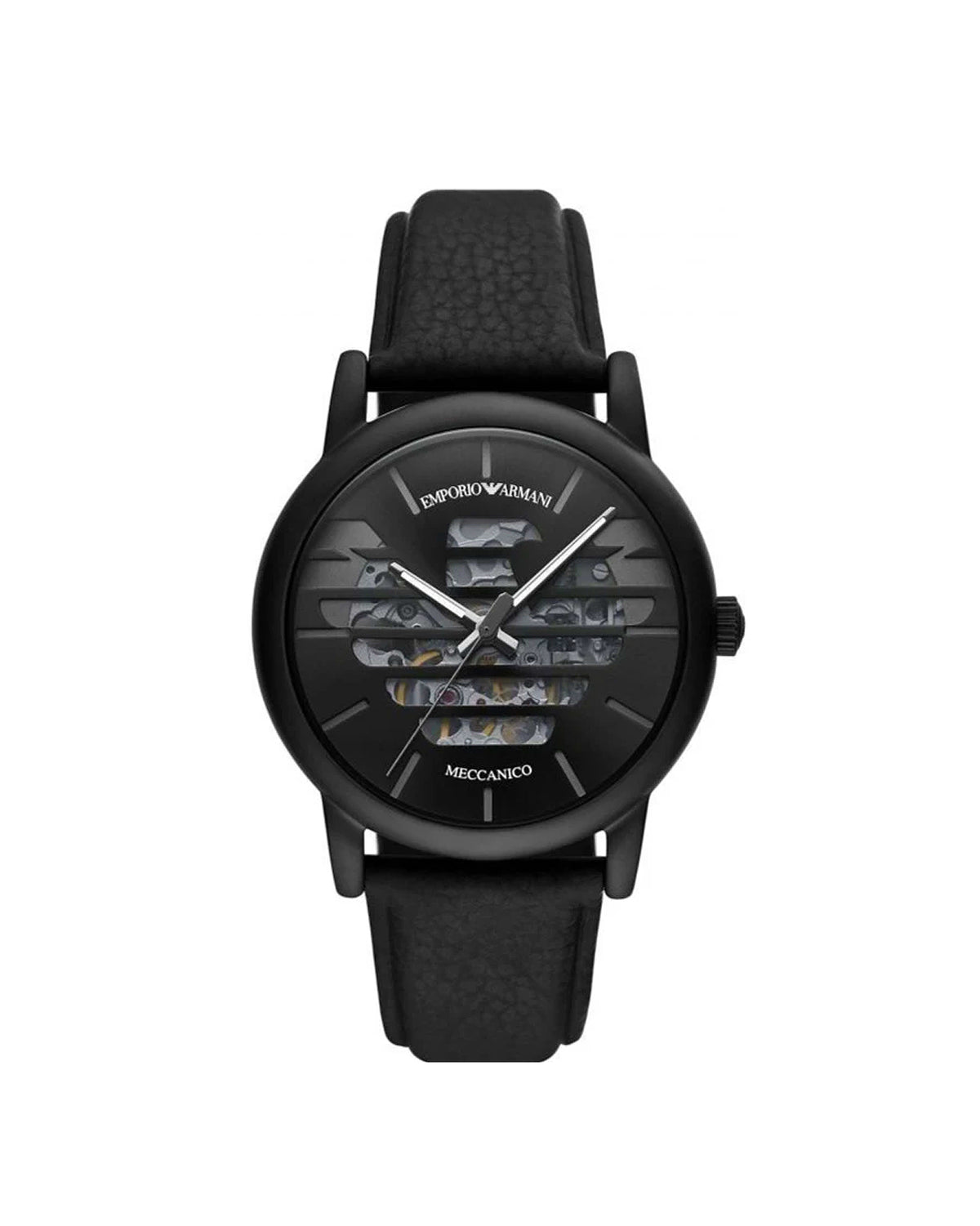 Emporio Armani AR60032 Luigi watch, front view of stainless steel case and black dial