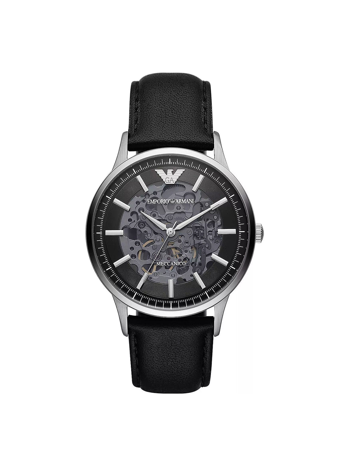 Emporio Armani AR60038 round black men's watch on a white background