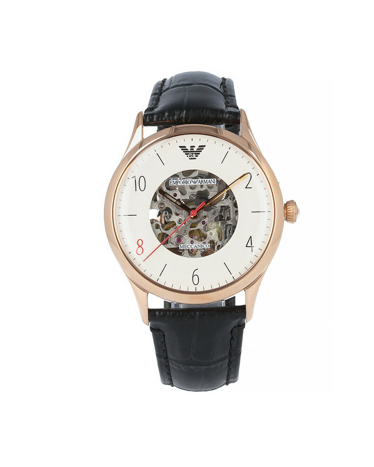 Emporio Armani AR1924 Meccanico men's mechanical watch, rose-gold tone case, black leather strap