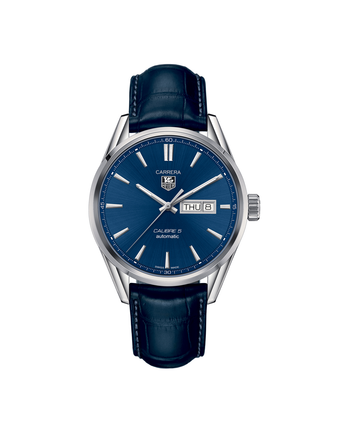 TAG Heuer Carrera Calibre 5 Day-Date WAR201E.FC6292 - front view, 41mm steel case with blue dial