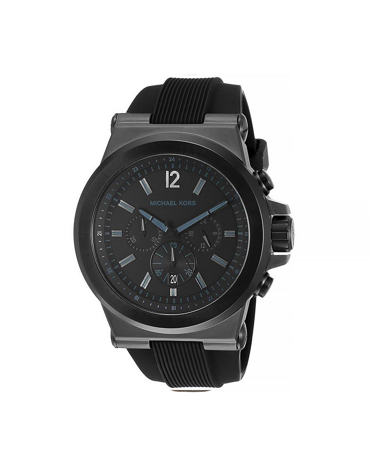 Michael Kors Dylan MK8152 black men's chronograph watch with silicone strap - front view