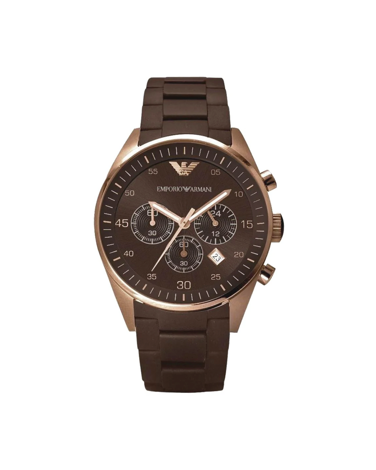 Emporio Armani AR5890 men's rose-gold chronograph watch, brown leather strap