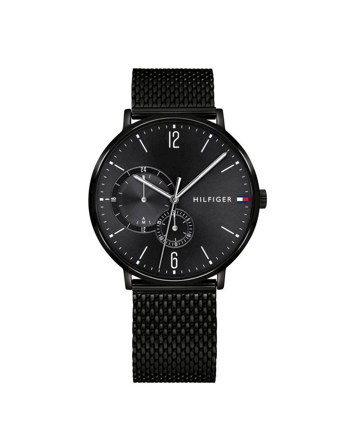 Tommy Hilfiger Brooklyn 1791507 watch with black dial and stainless steel mesh bracelet