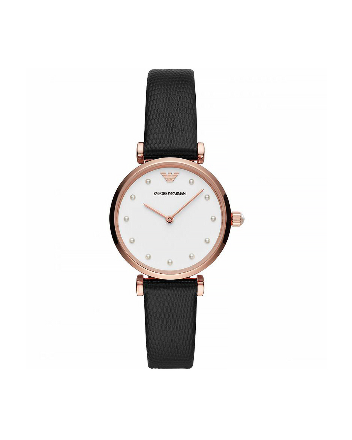 Emporio Armani AR11270 women's watch, rose-gold tone 32mm case, black leather strap
