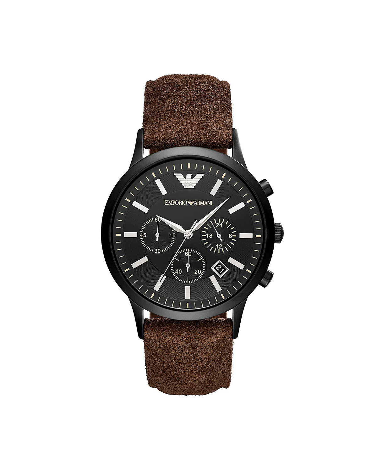 Emporio Armani AR11078 men's chronograph watch, black titanium 43mm case, brown leather strap
