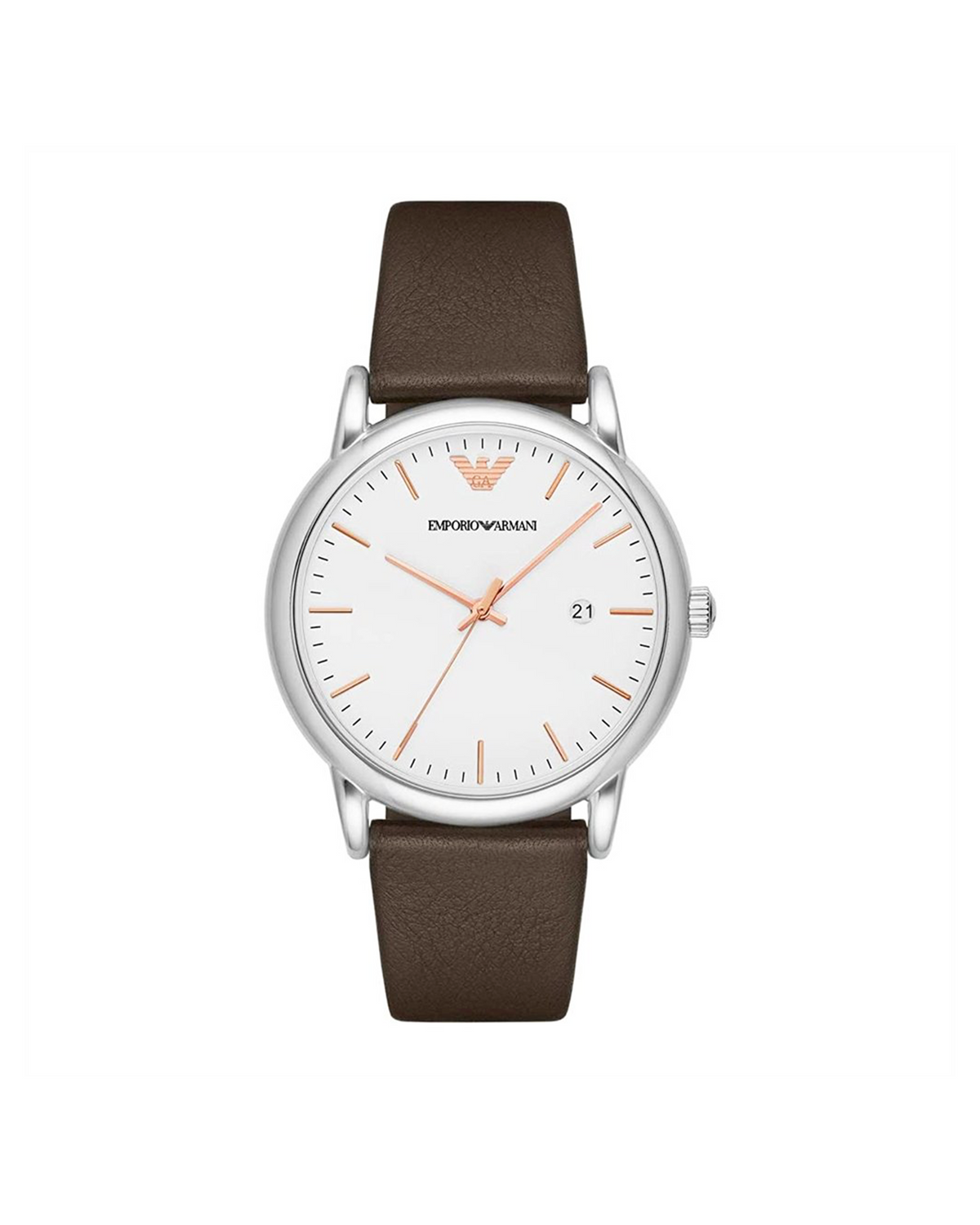 Emporio Armani AR11103 men's quartz watch, stainless steel case, brown leather strap