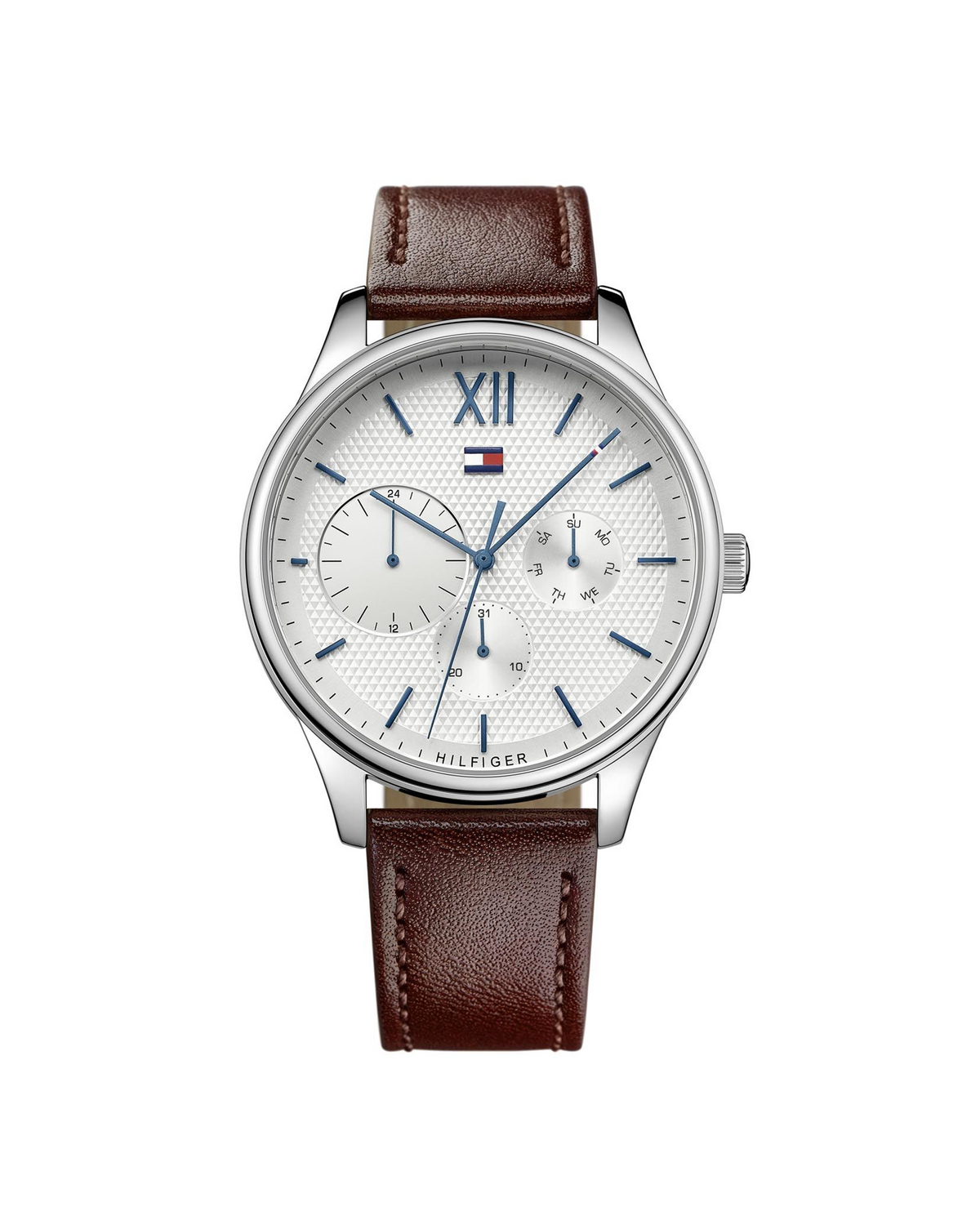 Tommy Hilfiger Damon 1791418 - stainless steel case, silver dial, calfskin strap, front view