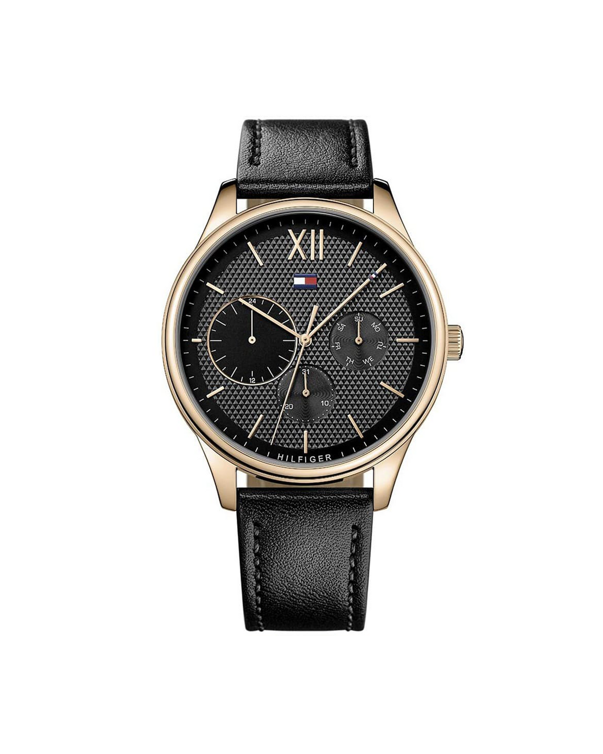 Tommy Hilfiger Damon 1791419 gold-tone watch with black leather strap