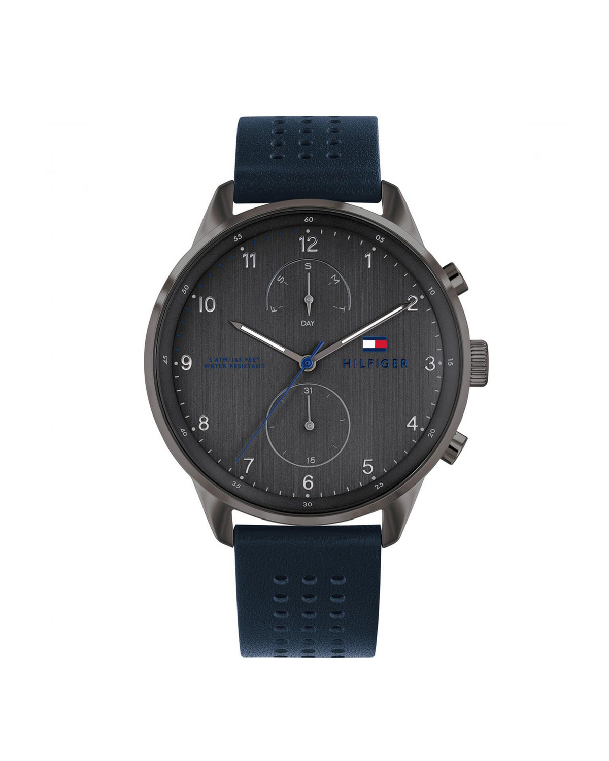 Tommy Hilfiger Chase 1791578 men's watch – navy perforated leather strap, analog display