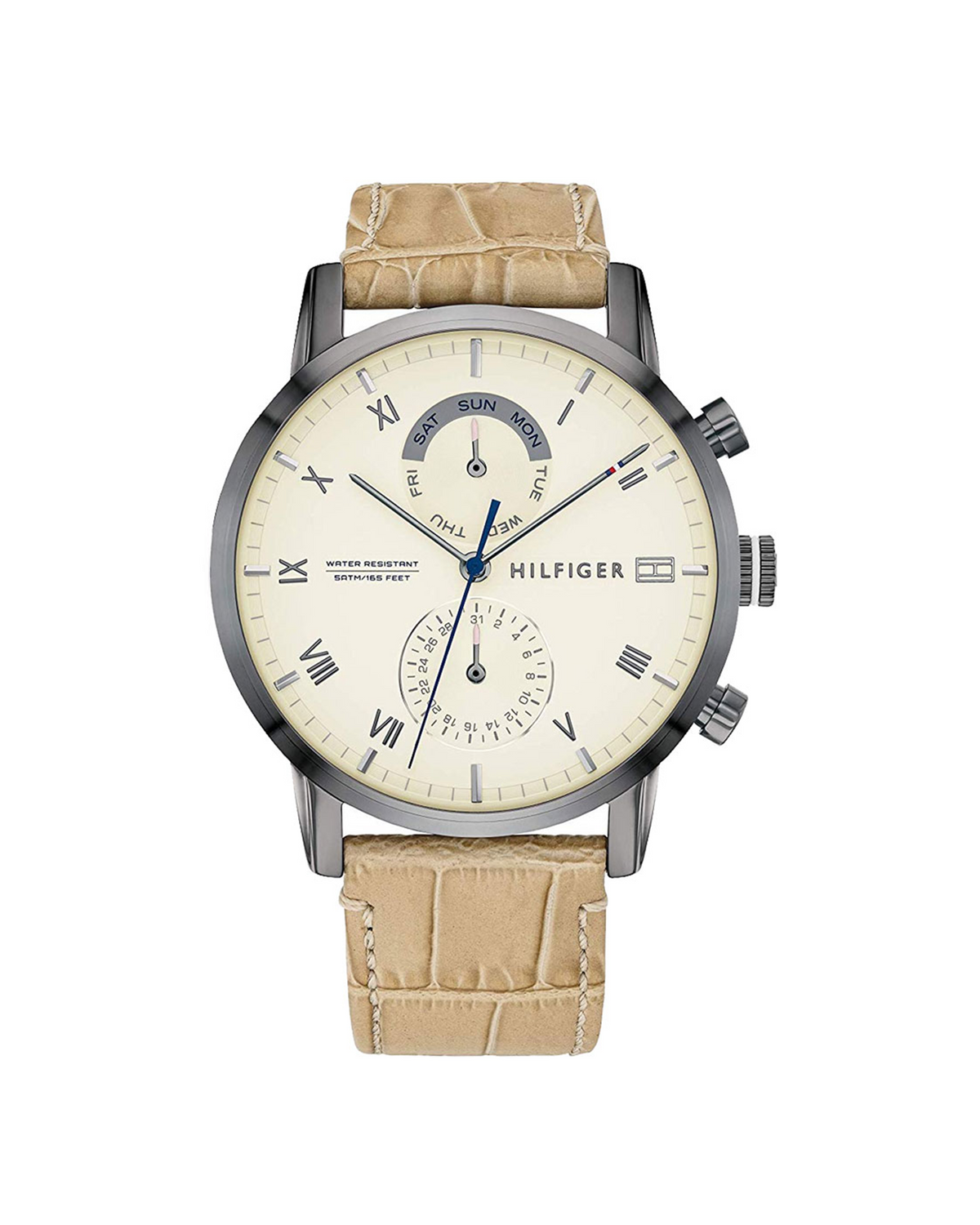 Tommy Hilfiger Kane 1710399 men's watch – 44mm stainless steel case, beige leather strap
