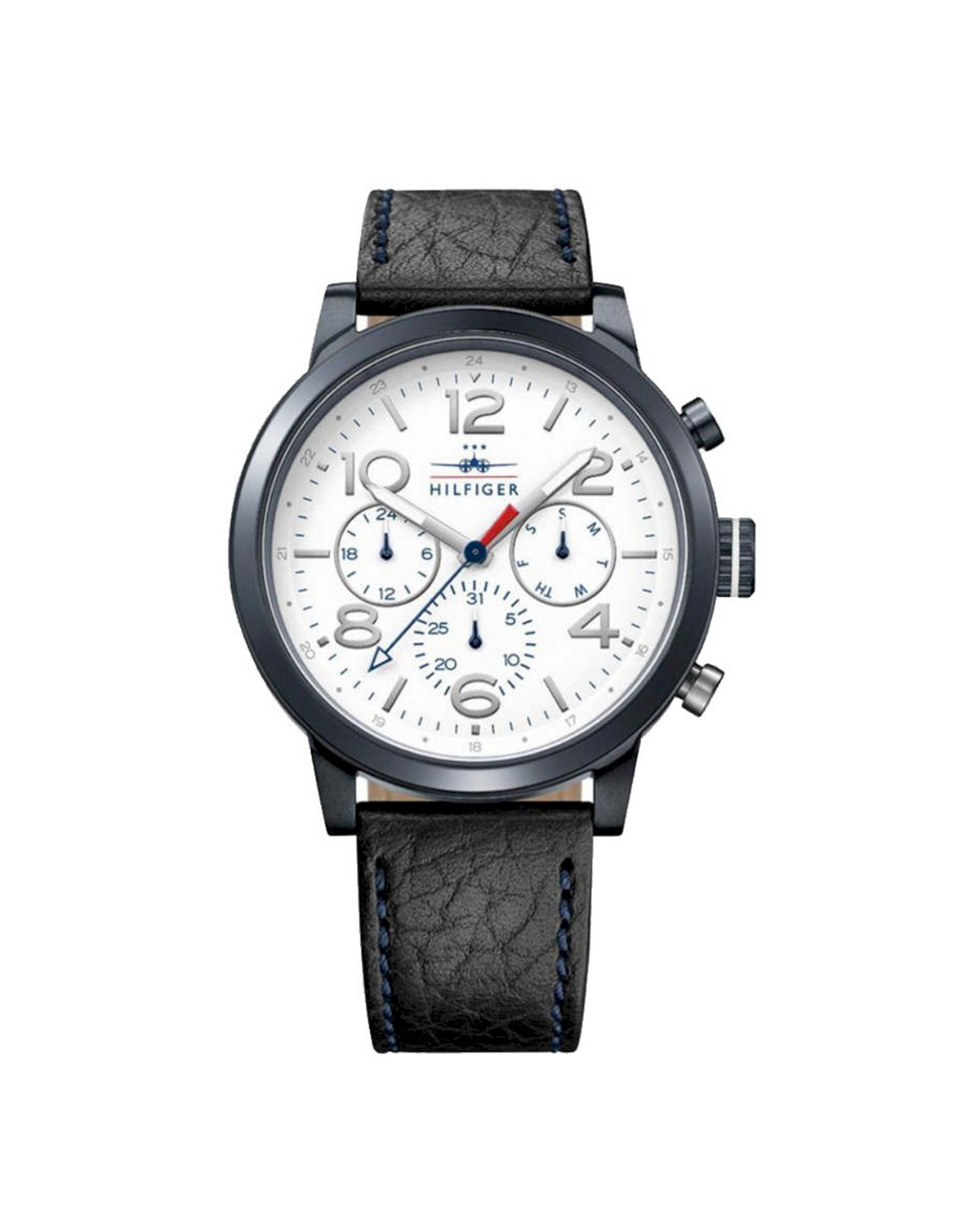 Tommy Hilfiger Jake 1791235 watch with white dial and black leather strap