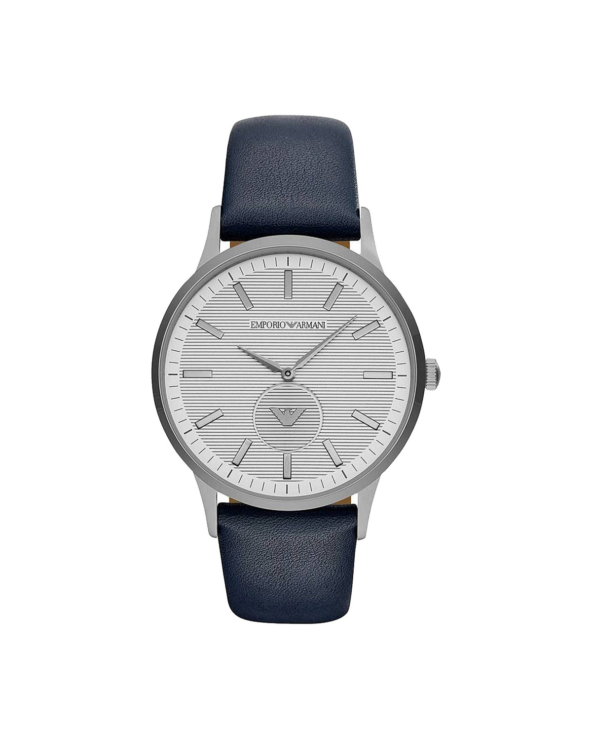 Emporio Armani AR11119 men's stainless steel watch with white dial and navy leather strap