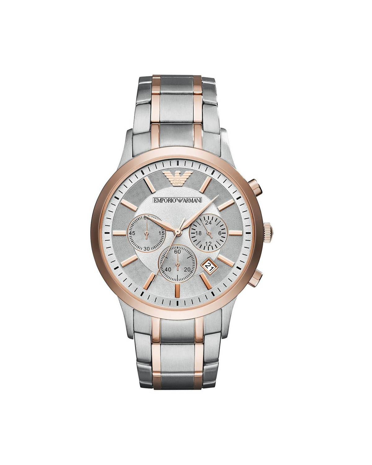 Emporio Armani AR11077 men's chronograph watch, silver-tone 43mm stainless steel case and bracelet