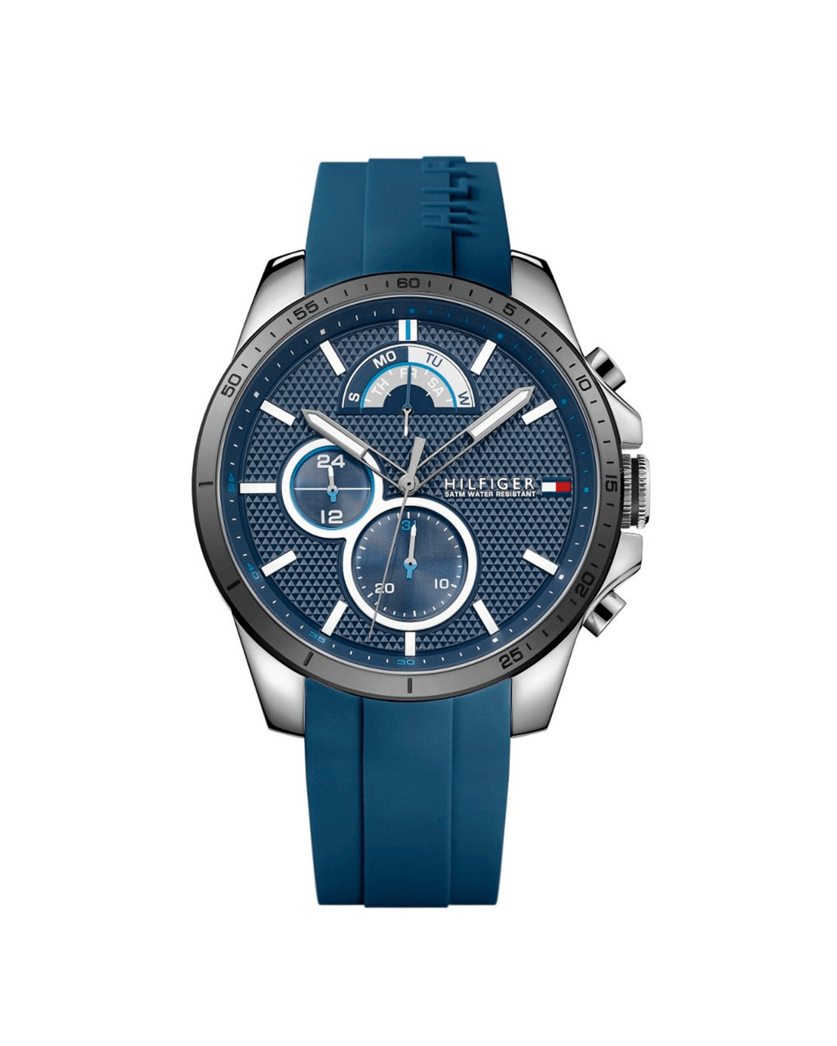 Tommy Hilfiger Decker 1791350 men's stainless steel watch with silver dial and silicone strap
