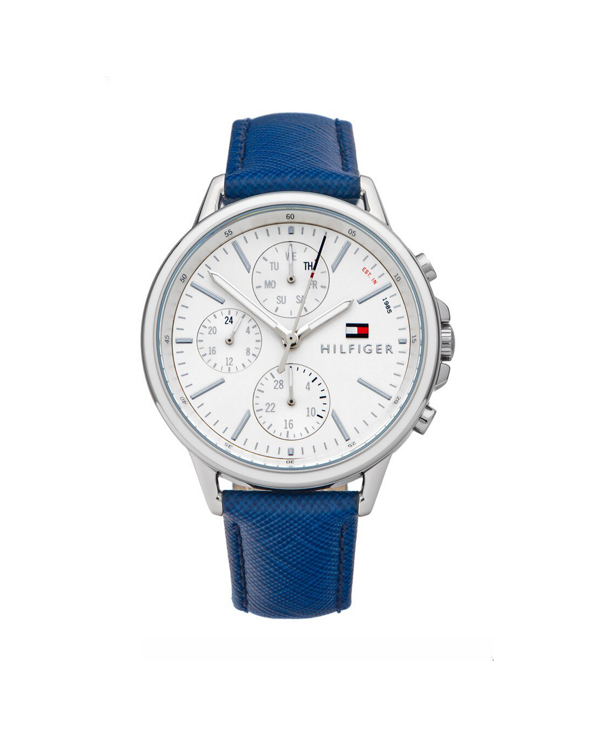 Tommy Hilfiger Carly 1781791 - front view, silver dial with blue leather strap