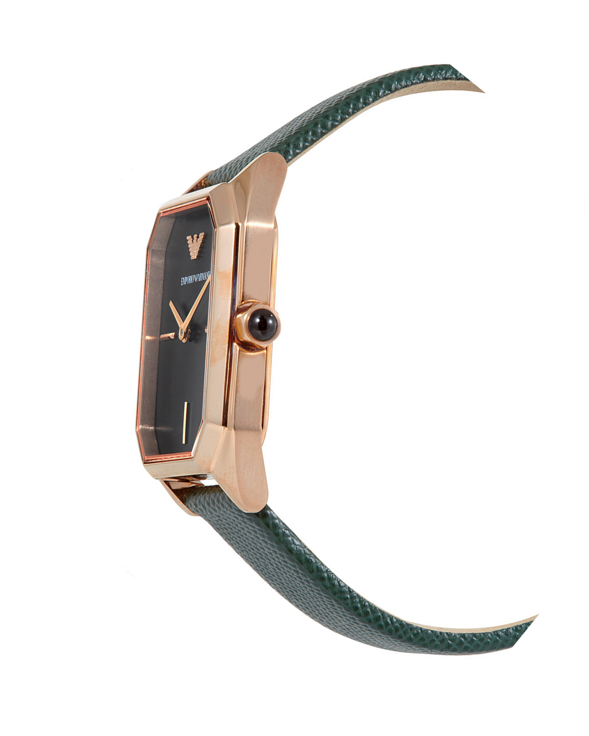 Emporio Armani AR11149 Gioia watch, side profile view showing green leather strap