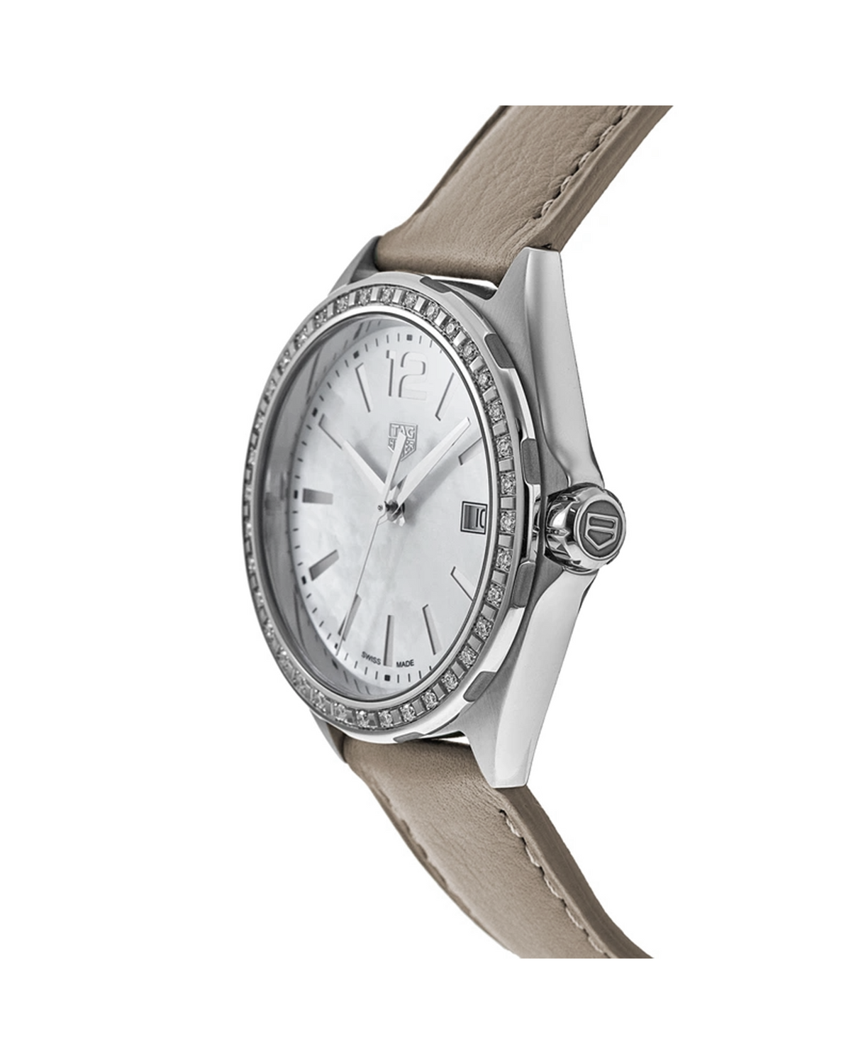 TAG Heuer Formula 1 WBJ131A.FC8255 watch, mother-of-pearl dial, brown leather strap - detail view