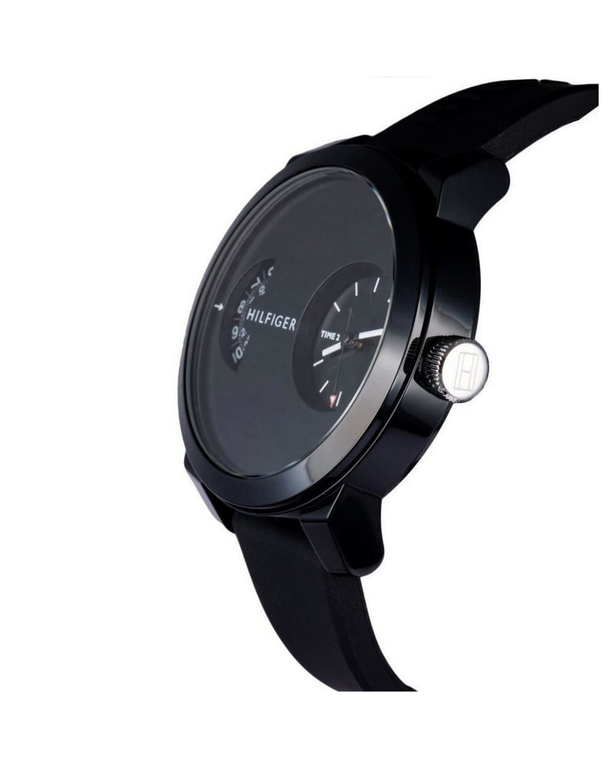 Tommy Hilfiger Denim 1791555 - side profile showing black silicone strap
