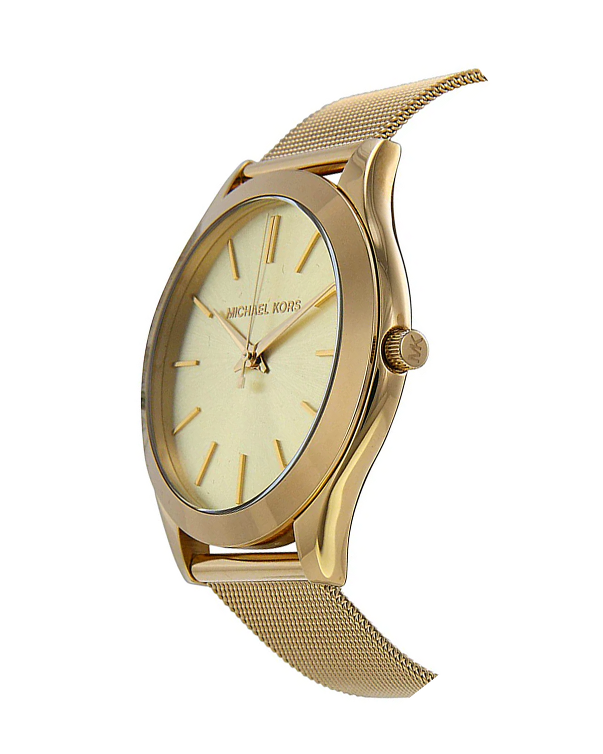 Michael Kors Slim Runway MK3282 gold-tone women's watch with stainless steel bracelet - side detail