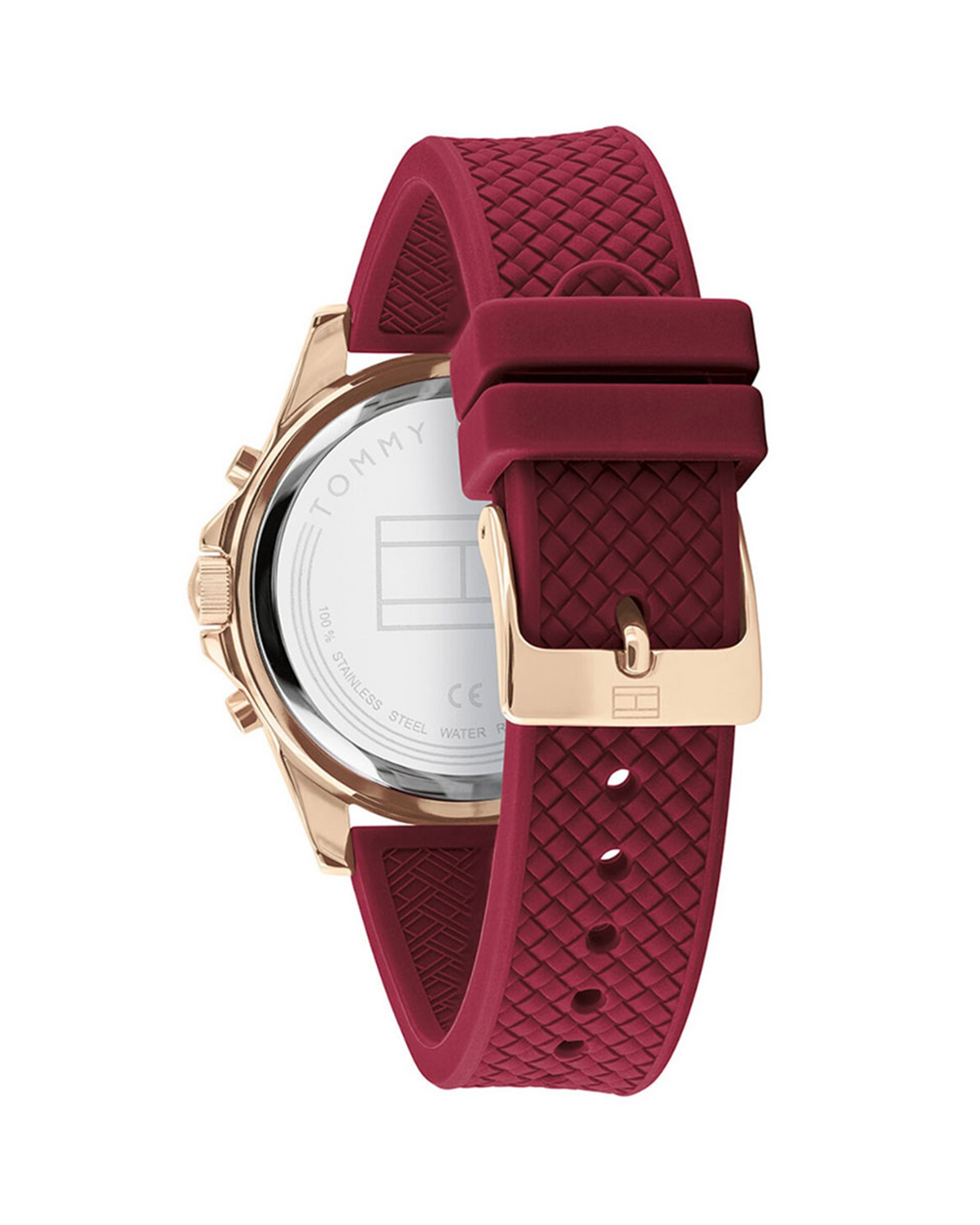 Tommy Hilfiger Haven 1782200 - side profile showing red silicone strap