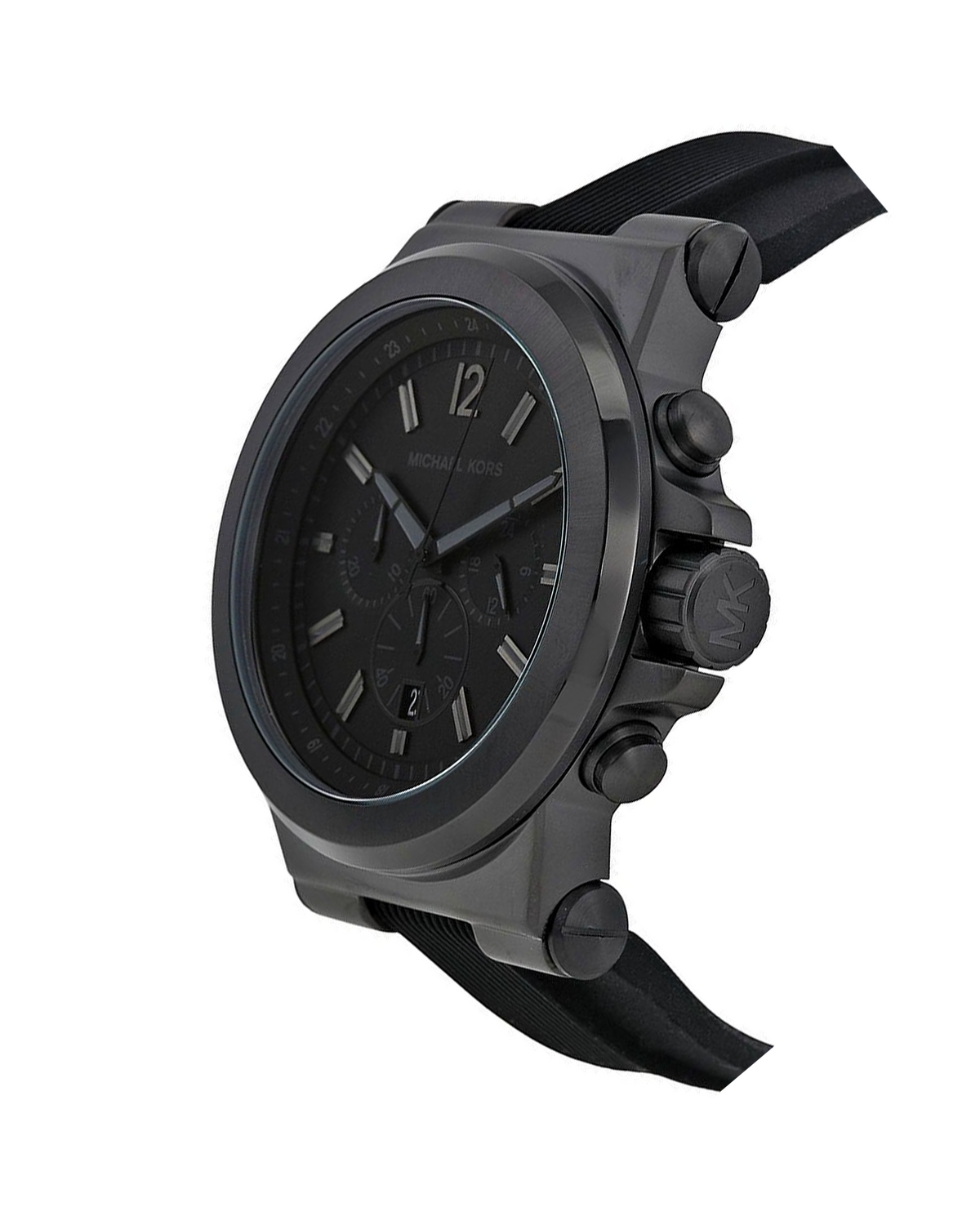 Michael Kors Dylan MK8152 black men's chronograph watch with silicone strap - side detail