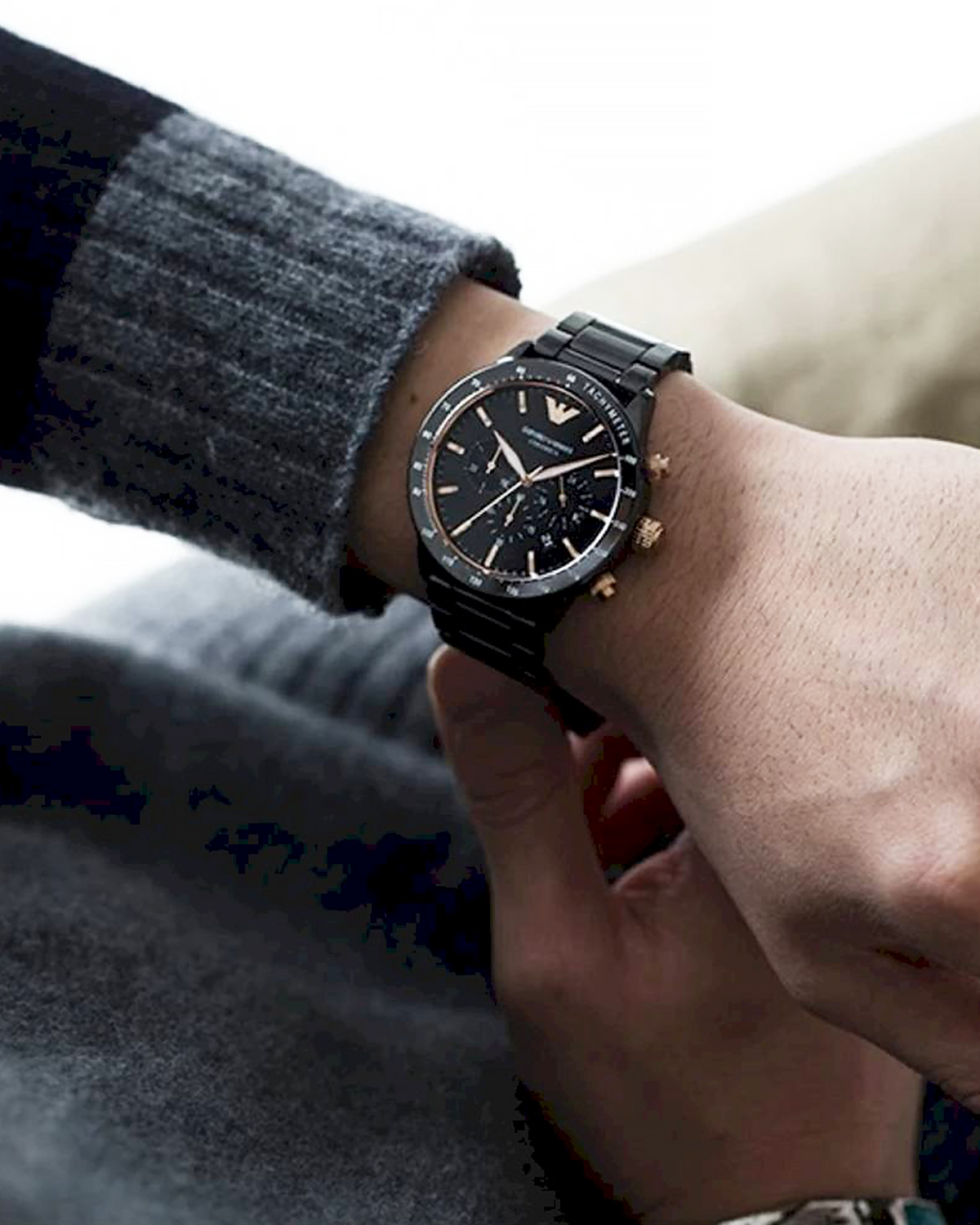 AR70002 - Emporio Armani men's Mario round blackwatches