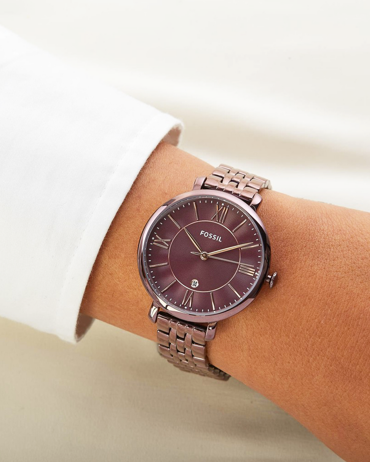 Fossil Jacqueline ES4099 rose gold-tone watch, close-up of dial detail