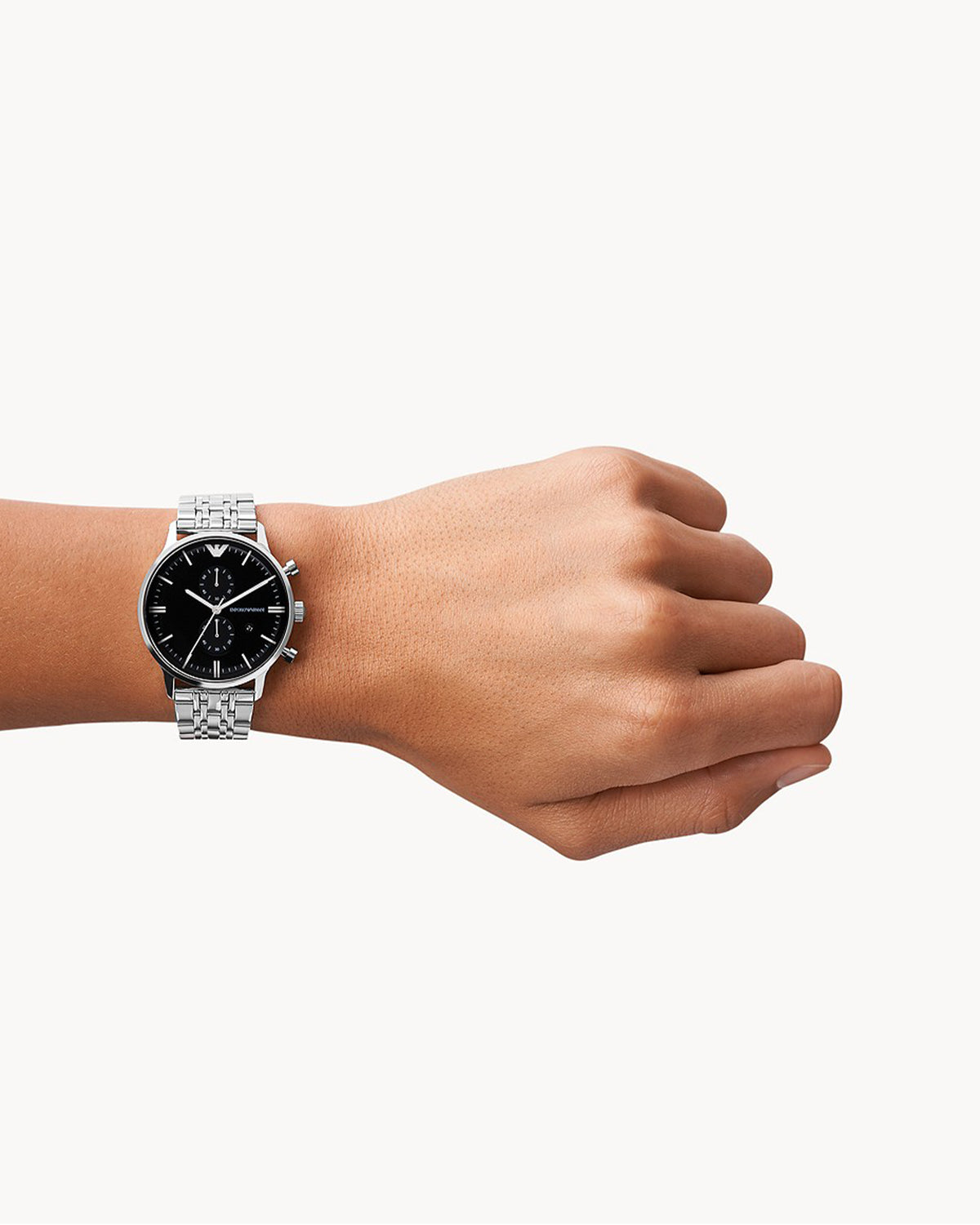 Emporio Armani AR0389 Classic men's stainless steel watch with black dial - side view