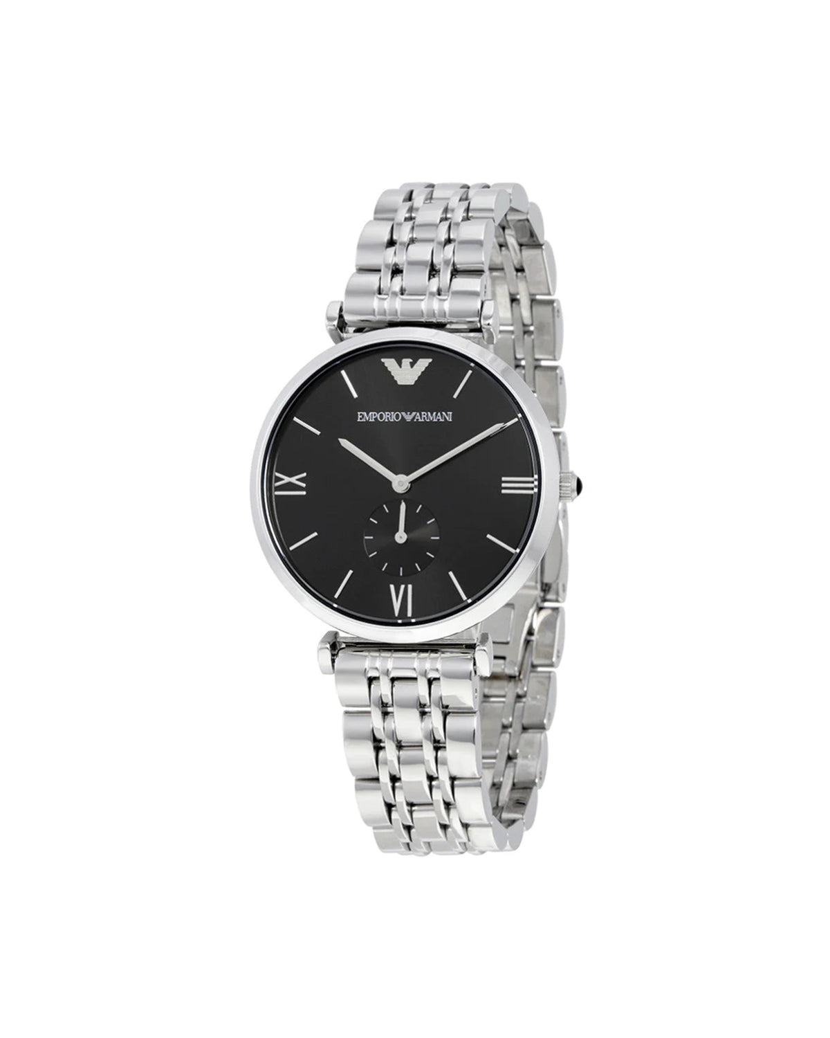 Emporio Armani AR1676 men's watch with black dial and stainless steel case — front view