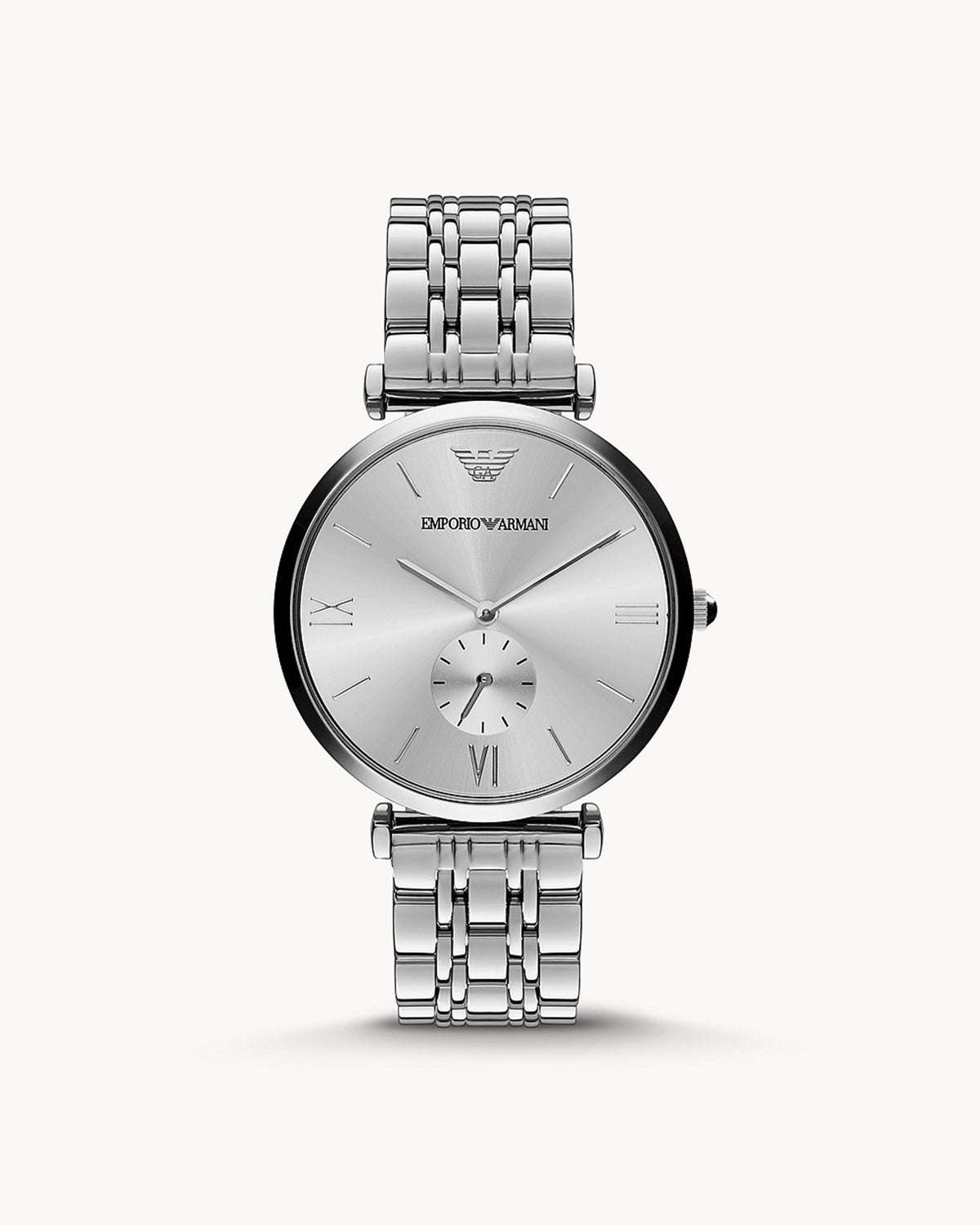 Emporio Armani AR1819 Classic men's watch with white dial and stainless steel case — front view